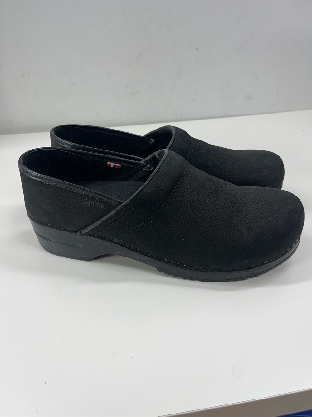 NEW Sanita Professional Black Oil Leather Clogs Size 45 Narrow